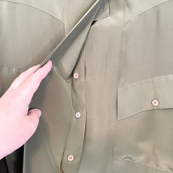 VINTAGE Regina Porter Shirt Womens 4 Green Collared Long Sleeve Concealed Button - Picture 5 of 9